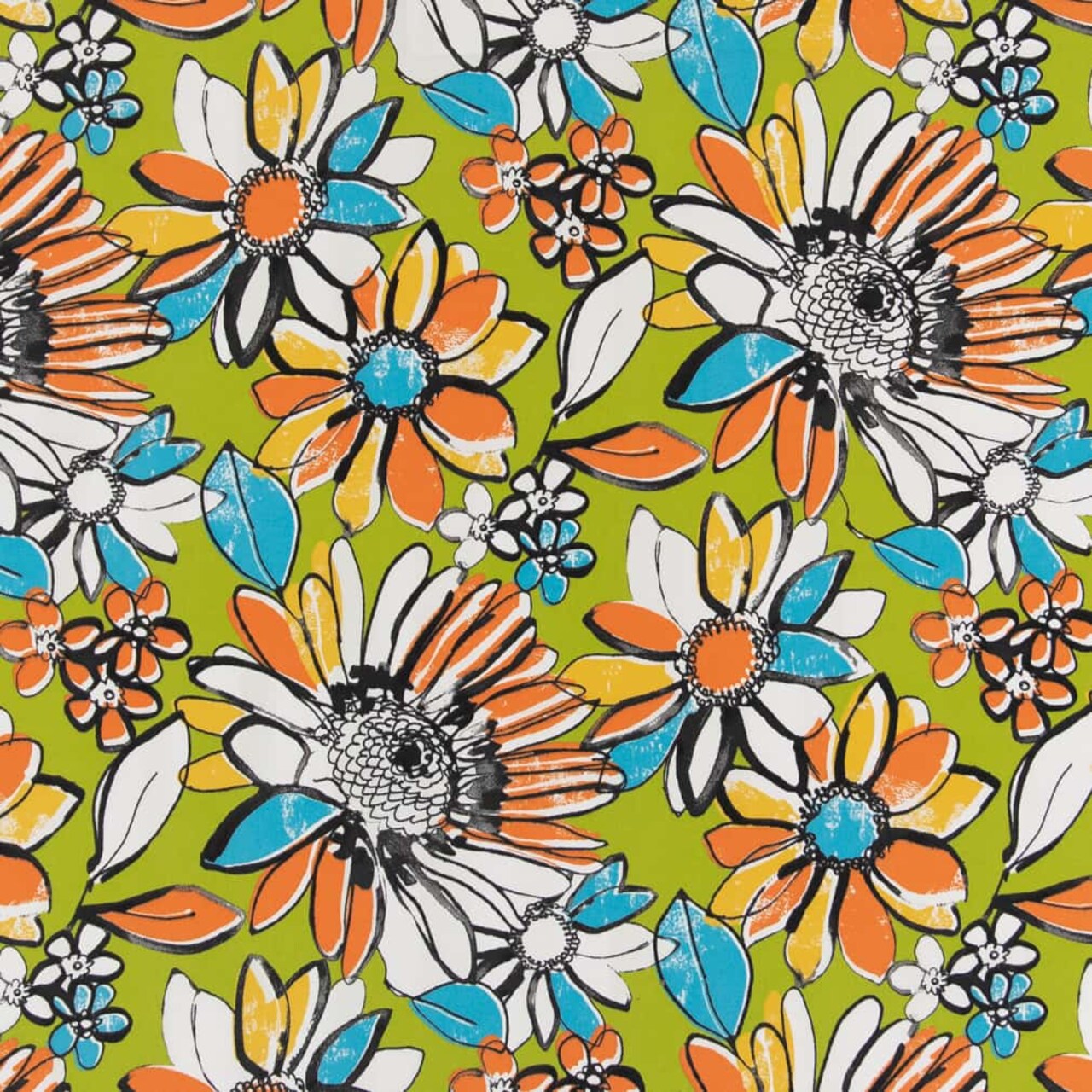 Chartreuse - Green,Orange & Rust Floral Upholstery Fabric 54 Inches"